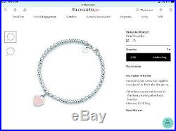 NEW Genuine Tiffany & Co Silver 925 Pink Heart Charm Bracelet Box, Pouch Receipt
