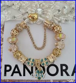 NEW Gold Pandora Charm Bracelet with Gold Charms 19 cms long + Pandora Box