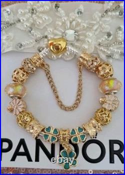 NEW Gold Pandora Charm Bracelet with Gold Charms 19 cms long + Pandora Box