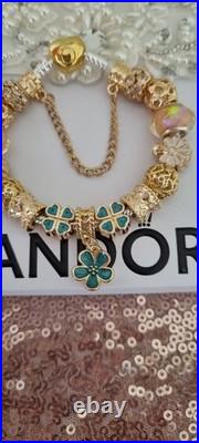 NEW Gold Pandora Charm Bracelet with Gold Charms 19 cms long + Pandora Box