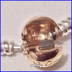 NEW Pandora Silver & 14ct Solid Gold Clasp Moments Charm Bangle Bracelet 21cm