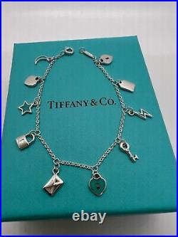 NEW Tiffany & Co. Blue Enamel Charm Bracelet 7.25 in. Large Sterling Silver 925
