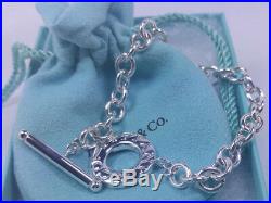 NEW Tiffany & Co. Round Link Chain Toggle Charm Bracelet Large 8 Inch Silver 925