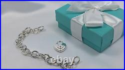 NEW Tiffany & Co. Round Link Clasping End Heart Lock Charm Bracelet Silver 925