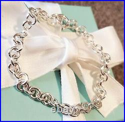 NEW Tiffany & Co Sterling Silver Rolo Chain Link Clasping Charm Bracelet Circle