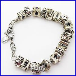 NK 925 Sterling Silver & 18k Gold Bead Charm Bracelet 7 3/4
