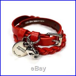 NWT $365 Alexander McQueen Men's Red Double Wrap Skull Charm Bracelet AUTHENTIC