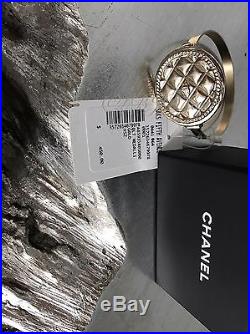NWT CHANEL 2016 2015 Gold Coin Quilted Medallion CC Charm Classic Bracelet Cuff