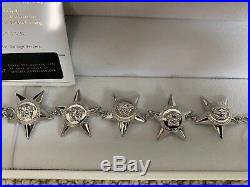 NWT VERSACE Medusa Logo Greek Key Star Charm Silver Tone Line Bracelet with Box