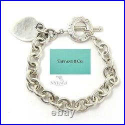 NYJEWEL Tiffany & Co Sterling Silver Heart Tag Charm Round Link Toggle Bracelet