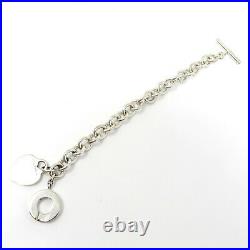 NYJEWEL Tiffany & Co Sterling Silver Heart Tag Charm Round Link Toggle Bracelet