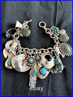 Na Charm Bracelet Loaded 25+ Charms Silver Turquoise Zuni Navajo Make An Offer