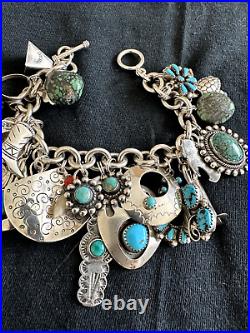 Na Charm Bracelet Loaded 25+ Charms Silver Turquoise Zuni Navajo Make An Offer