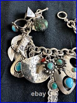 Na Charm Bracelet Loaded 25+ Charms Silver Turquoise Zuni Navajo Make An Offer