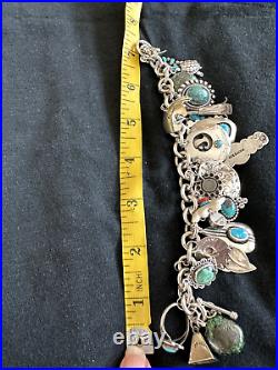 Na Charm Bracelet Loaded 25+ Charms Silver Turquoise Zuni Navajo Make An Offer