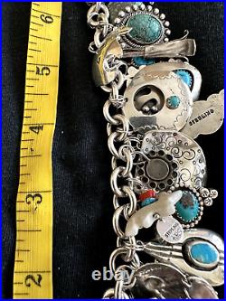 Na Charm Bracelet Loaded 25+ Charms Silver Turquoise Zuni Navajo Make An Offer