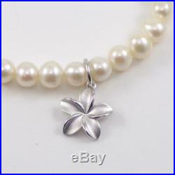 Na Hoku Sterling Silver White Pearl Strand Plumeria Charm Bracelet 7.25 LFD2