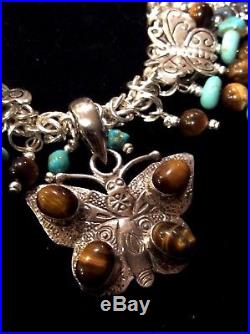 Native American Sterling Silver Charm Bracelet With Butterflies