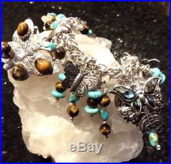 Native American Sterling Silver Charm Bracelet With Butterflies