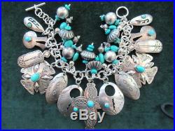 Native American Sterling Silver Turquoise Charm Bracelet