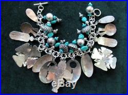 Native American Sterling Silver Turquoise Charm Bracelet