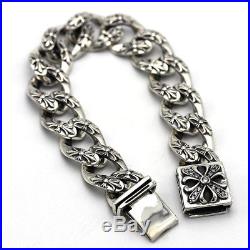 New! 925 Pure Sterling Silver Heavy Punk Rock Chain Cross Charm Biker Bracelet