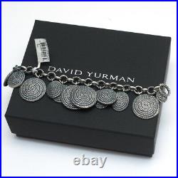 New DAVID YURMAN Darkened Sterling Silver Cable Coil Charm Bracelet Size Small