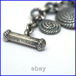 New DAVID YURMAN Darkened Sterling Silver Cable Coil Charm Bracelet Size Small