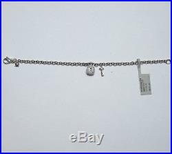 New DAVID YURMAN Lock and Key Charm Bracelet in Diamond and Silver 6.75 NWT