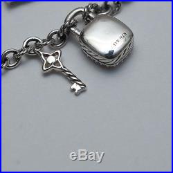 New DAVID YURMAN Lock and Key Charm Bracelet in Diamond and Silver 6.75 NWT