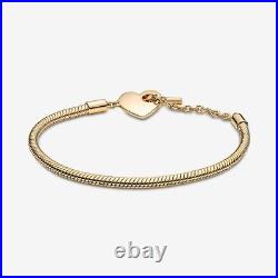 New Genuine Pandora Shine Gold Moments Heart T-Bar Snake Bracelet 569285C00-16cm