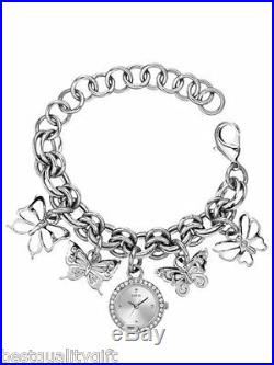 New Guess Butterfly Charms Silver Tone Bracelet Lady's Watch W11534l1
