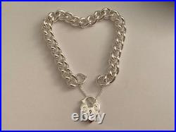 New Ladies 925 Sterling Silver Vintage Style Curb Charm Padlock 9mm Bracelet 40g