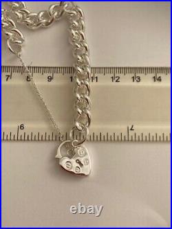 New Ladies 925 Sterling Silver Vintage Style Curb Charm Padlock 9mm Bracelet 40g