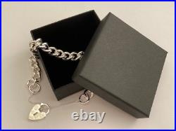 New Ladies 925 Sterling Silver Vintage Style Curb Charm Padlock 9mm Bracelet 40g