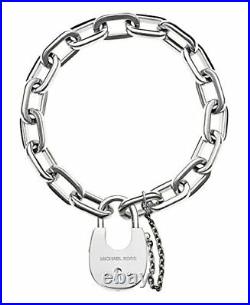 New Michael Kors Silver Tone, Chain Link+large Padlock Charm Bracelet Mkj4628