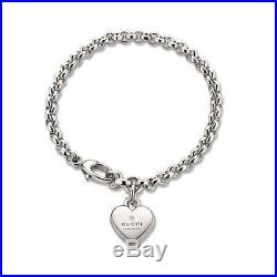 New Original Gucci Womens Sterling Silver Heart Charm Bracelet YBA356210001018