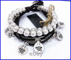 New Uno De 50 Silver Tone What A Mess! Chunky leather Beaded Toggle Bracelet