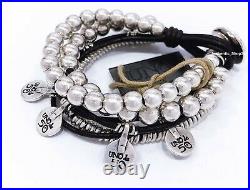 New Uno De 50 Silver Tone What A Mess! Chunky leather Beaded Toggle Bracelet