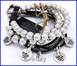 New Uno De 50 Silver Tone What A Mess! Chunky leather Beaded Toggle Bracelet