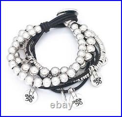 New Uno De 50 Silver Tone What A Mess! Chunky leather Beaded Toggle Bracelet