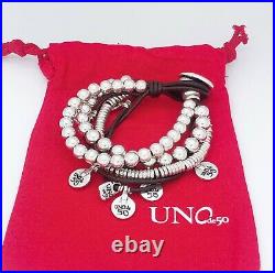 New Uno De 50 Silver Tone What A Mess! Chunky leather Beaded Toggle Bracelet