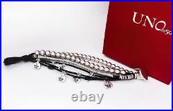 New Uno De 50 Silver Tone What A Mess! Chunky leather Beaded Toggle Bracelet