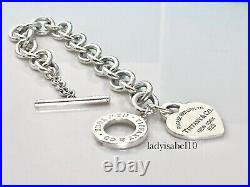 New Version Return To Tiffany & Co Silver 7.5 Heart Tag Charm Toggle Bracelet G