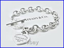 New Version Return To Tiffany & Co Silver 7.5 Heart Tag Charm Toggle Bracelet G
