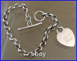 OTC ITALY STERLING SILVER 6.6m ROLO LINK CHAIN HEART CHARM TOGGLE BRACELET 8in