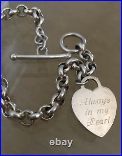 OTC ITALY STERLING SILVER 6.6m ROLO LINK CHAIN HEART CHARM TOGGLE BRACELET 8in