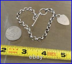 OTC ITALY STERLING SILVER 6.6m ROLO LINK CHAIN HEART CHARM TOGGLE BRACELET 8in