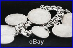 Old 1800s Sterling Silver BRITAIN ENGLAND COIN Charm Bracelet HEAVY 108g 7.5