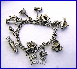 Old Charm Bracelet Mechanical Moving Parts Sterling Silver 7 Long